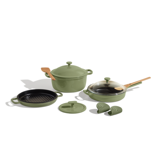 cast iron cookware set - sage - view 1