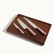Our place fully prepped bundle, chefs knife, serrated knife, precise pairing knife and walnut cutting board